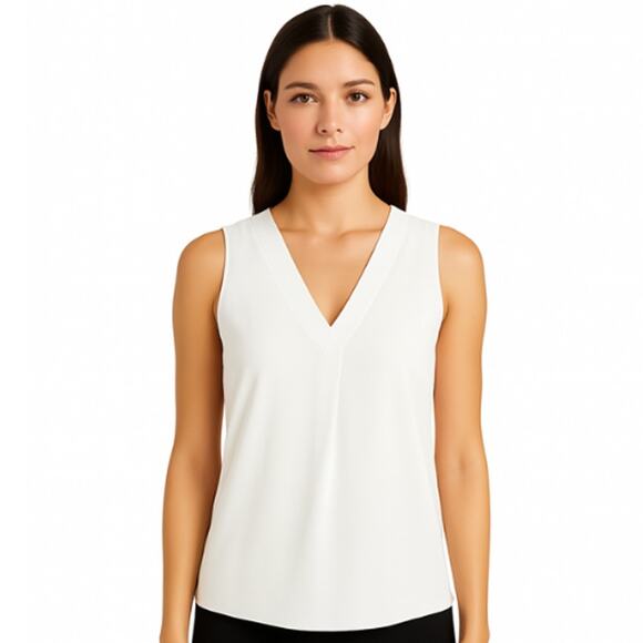 White House Black Market V-Neck Shell Top in White – EUC Size 0 - Picture 1 of 3